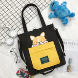 New Women Canvas Shoulder Bags Foldable Shopping Bag Cartoon Dog Tote Package Crossbody Bags Girls Students Traveling