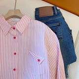 Blouses for Women Fashion 2023 New Spring Korean Turn Down Collar Long Sleeves Striped Shirts Casual Female Tops-Outfit