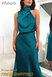 Elegant Turtleneck Pleated Bodycon Black Summer Long Dresses For Women 2023 Prom Dress Evening Dress Ladies Party Midi Dress-Outfit