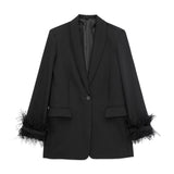 Spring Style Feather Straight Suit Jacket 8216707 High Waist Trousers 8470707-Outfit