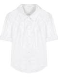 Gothiscyn White Shirts + Pu Vest + Mini Pleated Skirt Girls Short Sleeve Black Tie French Slim Women Summer Design Polo