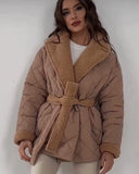 Collar Short Cotton Suit 2025 Women's Fashion Design Belt Coat