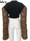 Kliou Punk Street Jacket Women Hipster Stitching Cotton-Padded Plus Size Sleeve Clothing Goth Zipper Sheath Y2K High Street