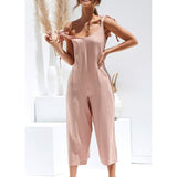 Sleeveless Beach Vacation Linen Jumpsuits Romper Lace-up Backless Home Streetwear Casual Clubwear Wide Leg