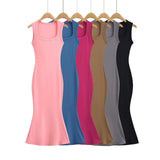 Fashionable Dress Square Collar Narrow Shoulder Fishtail Long Skirt Waist Sleeveless Bag Hip Vest Bottom Skirt-Outfit