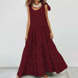 Printed Maxi Dress Women's Summer Sundress ZANZEA Casual Long Sleeve Beach Vestidos Female O Neck Bow Robe