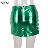 Kliou Shiny Quilted Women Skirt Autumn Fashion Warming Y2K Concise Street Style Clothing High Waist Elastic Female