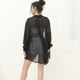 Women's Wear Popular Fashion Long-Sleeved Thin Lapel Sequined Shirt Leisure Shirt-Outfit