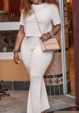 Plus Size Casual Solid Round Neck Short Sleeve And Pant 2 Piece