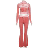 Winter Velvet Tracksuit Women Two Piece Set Jackets Long Sleeve Top And Flare Pants Suits Velour Jogging Outfits