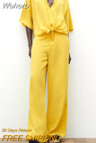 2023 Women Summer Loose 2-Pieces Sets Fashion Solid Satin Blouses Tops and Trousers Female Elegant Two Suits Clothing-Outfit