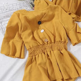 Neck Elastic Waist Ruffles Hem Blouse And High Waist Slim Wide Leg Pants Women