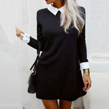 Dresses for Women Color Block Long Sleeve MIni Dress Autumn Office Ladies Elegant Turn Down Collar Casual Short Shirt Dress