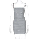 2021 Sleeveless Sequined Shiny Sexy Mini Dress Summer Women Fashion Streetwear Outfits Party Y2K Club