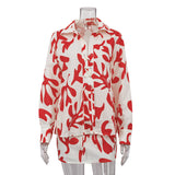 Woherb Summer Print Short Dress Lapel Loose Female Shirt Casual Set-Outfit