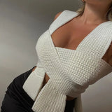Women Crop Top Knitted Tank Top Summer Lace Up Vintage Green 2021 Fashion Female Streetwear Casual Slim Tank