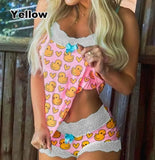 Lace Pajama Set Women Spaghetti Strap Sleeveless Bowknot Sleepwear Suit Sweet Lingerie Nighties Ladies Sleep Shorts