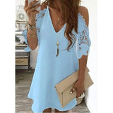 Off Shoulder Dress Women Vintage Floral Print Half Sleeves Midi Dresses Casual Sling V Neck Lace Boho Beach Party