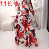 Spring Autumn Bohemia Flower Print Women's Dress Cuasla Hollow Out Long Sleeve Maxi Dresses Fashion Tunic Party Dress