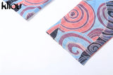 Kliou Mesh Paisley Print Two Piece Set Women Skinny O-Neck Sleeveless Top+ Multi-Color Pencil Pants Streetwear Female