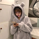 Women Hoodies Pullover Girl Winter Loose Fluffy Bear Ear Hoodie Hooded Jacket Warm Outerwear Coat cute sweatshirt