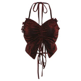 Woherb 2024 New Women's Sexy Hot Girl Pure Desire Wind Hanging Neck Tie Butterfly Small Vest-Outfit