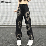 Black Jeans Women Harajuku Style Y2k Streetwear High Waist Baggy Straight Wide Leg Pants Boyfriend Fashion Denim Trousers-Outfit