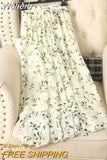 Spring Summer Chiffon Mid-length Floral A-line Skirt Women Elegant High Waist long Printed Skirt QT1841-Outfit