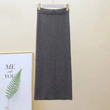Winter Women Sweater Skirt New 2021 Knitted Midi Skirts Korean Elastic High Waist Elegant Autumn Split Fork Black