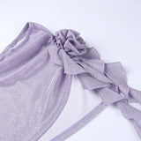 sexy Skirt Tops Set Halter Neck Flower Skirt Two Piece Set European Style Pleated Gorgeous Fashion Slim-Fit Set YY23018PF-Outfit