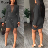 Sexy Slim Mesh Dress Women Fashion Mesh Stitching Long-sleeved Tassel Party Dress Women-Outfit
