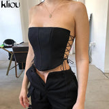 Kliou Breast Wrap Sexy Hot Bandage Top Women Sleeveless Backless Solid Fashion Party Clubwear Bodycon Cropped Tank