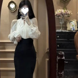 And Autumn 2025 New Hanging Neck Open Shoulder Design Long-Sleeved Top Temperament High-Waisted Fishtail Dress Fashion Suit