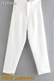 Summer Casual Solid Ankle-Length Pants 2023 High waist Fashion Female Elegant Straight Pants Trousers Clothing LY9385-Outfit
