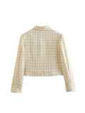 2023 Women Summer Jackets Coats Casual Sweet Plaid Single Breasted Veins Female Elegant Street Jacket Outerwear Clothing-Outfit