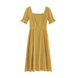 Women Simple Slim Solid Square Collar Summer Womens A-line Fashion Temperament Casual Vintage French Trend Maxi