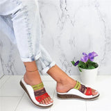 Women Summer Stitching Sandals Casual Slip on Open Toe Sandals Rome Retro Leather Platform Wedge Slides Beach Shoes