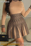 Print Long Sleeve Work Dress Women High Waist Spring Summer O Neck Fashion Mini Dress-Outfit