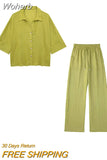 2023 Women Summer 2 pieces sets Fashion Loose Linen Shirts Tops and Trousers Female Elegant Street Two Suits Clothing-Outfit