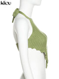 Kliou Halter Knitted Vest Women Sexy Solid Irregular Shape Lace Up Backless Unique Cut Out Fashion Tank Streetwear Female