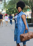 Spring Blue Jeans Ripped Long Plus Size Denim Vest