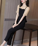 Plus Size Summer New Slim Women Sets Chiffon Blouse And Pants Female