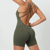 Woherb Honey Peach Hip Without Embarrassment Line Yoga Fitness Jumpsuit Show Back Up Hip Sports Jumpsuit Dancing Woman-Outfit