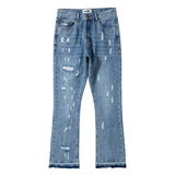Block Hole Washed High Street Jeans for Men Straight Retro Frayed Casual Denim Pants Harajuku Baggy Oversize