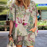 Printed Matching Sets ZANZEA 2022 Summer Women Casual Floral Half Sleeve Top Short Sets Elastic Waist Pant Vintage