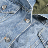 Winter Casual Denim Patch Ruched Long Sleeve Padded