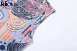 Kliou Mesh Paisley Print Two Piece Set Women Skinny O-Neck Sleeveless Top+ Multi-Color Pencil Pants Streetwear Female