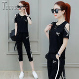 New Loose Plus Size Women Sets Short Sleeve T Shirt And Pants Female