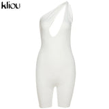 Kliou One Shoulder Cut Out Biker Shorts Rompers 2021 Sleeveless Sporty Workout Activewear Playsuits Solid Casual Women