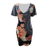 hirigin Women Elegant Dress Vintage Floral Print Ruffles Bodycon Dress for Party Cocktails Casual Mini Dress Vacation